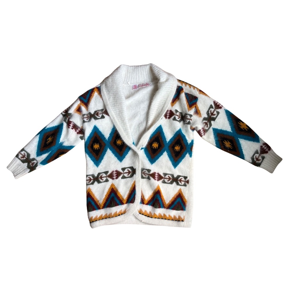 Vintage 90s Southwestern Angora Lambswool Cardigan Sweater Petite S Cowgirl